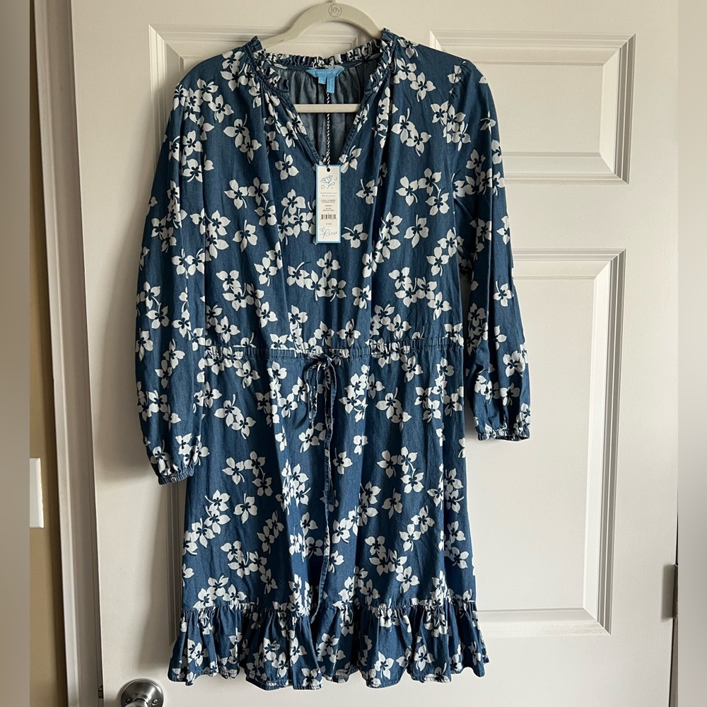 NWT Draper James floral popover dress in medium wash women’s L